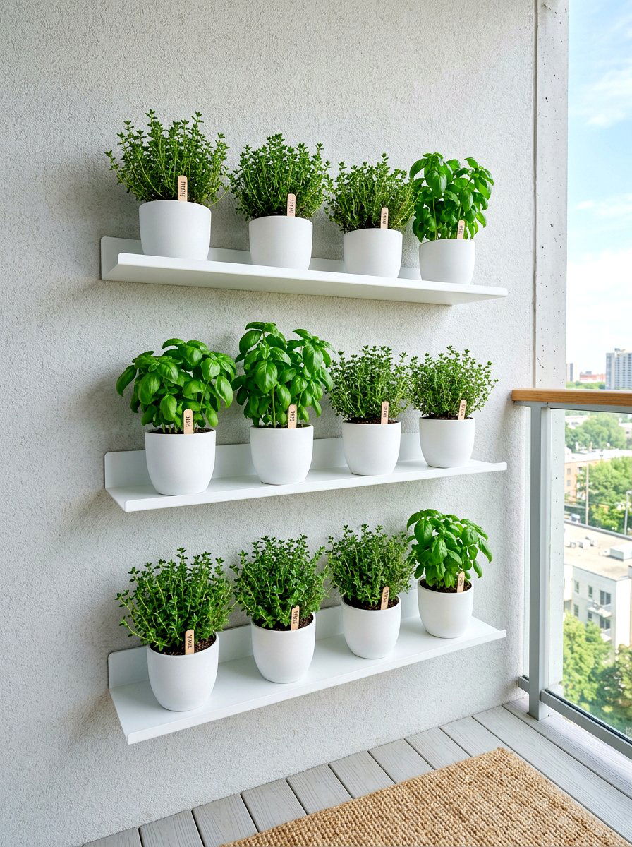 Floating herb shelf - 30 balcony herb box ideas