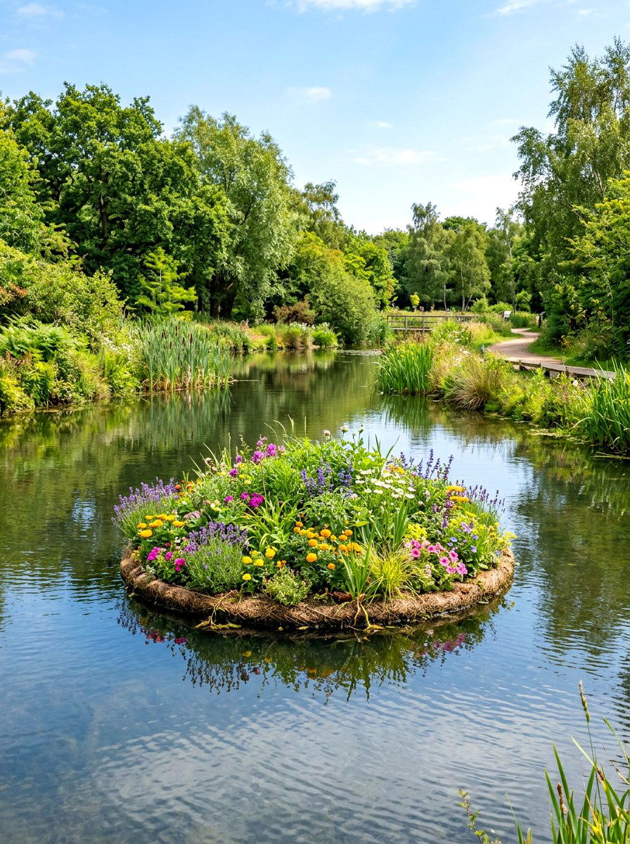 Floating island planter - 30 pond landscaping ideas