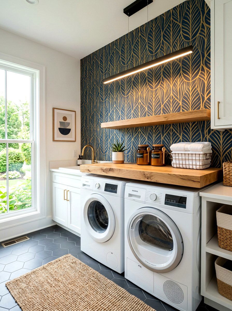 Floating laundry shelf - 30 countertop over washer dryer ideas