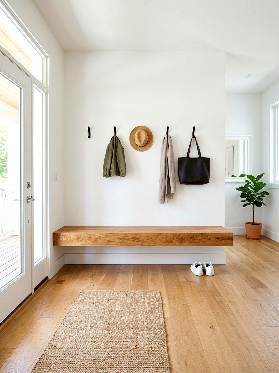 Floating mudroom bench - 30 organizing a mudroom ideas