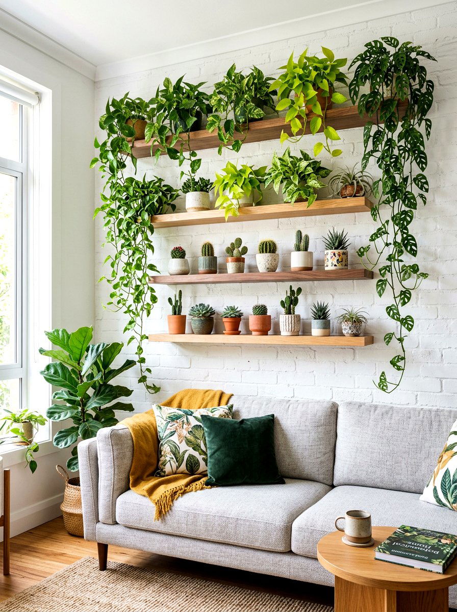 Floating plant shelves - 30 indoor plant decor ideas