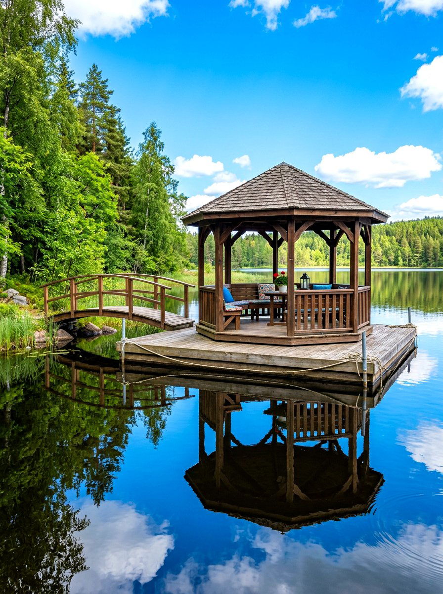Floating pond gazebo - 30 garden gazebo ideas