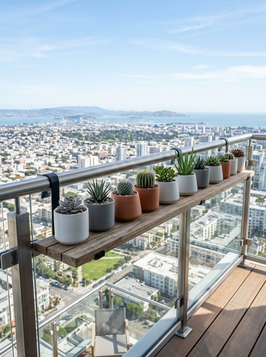 Floating rail planter shelf - 30 railing planter ideas