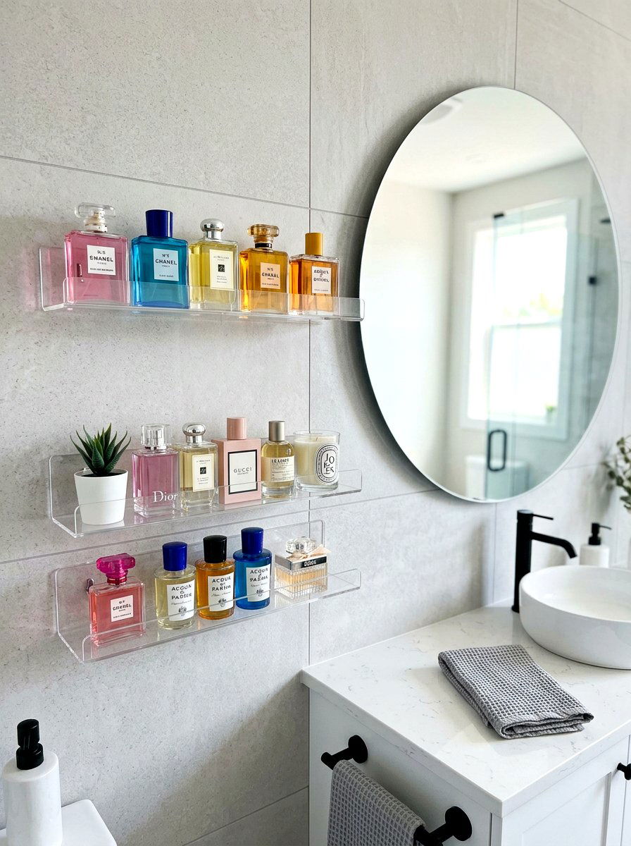 Floating shelf adhesive - 30 renter friendly bathroom decor ideas