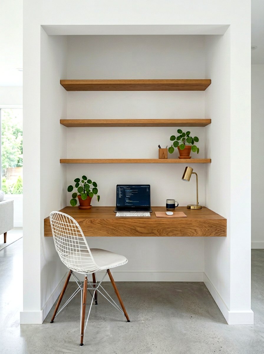 Floating shelf closet office - 30 closet office ideas