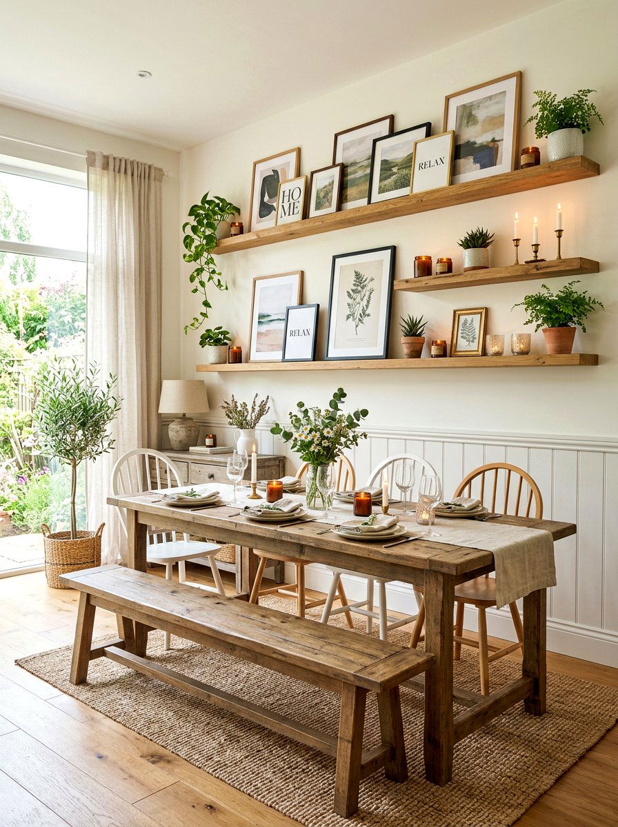 Floating shelf dining room - 30 art filled dining room ideas