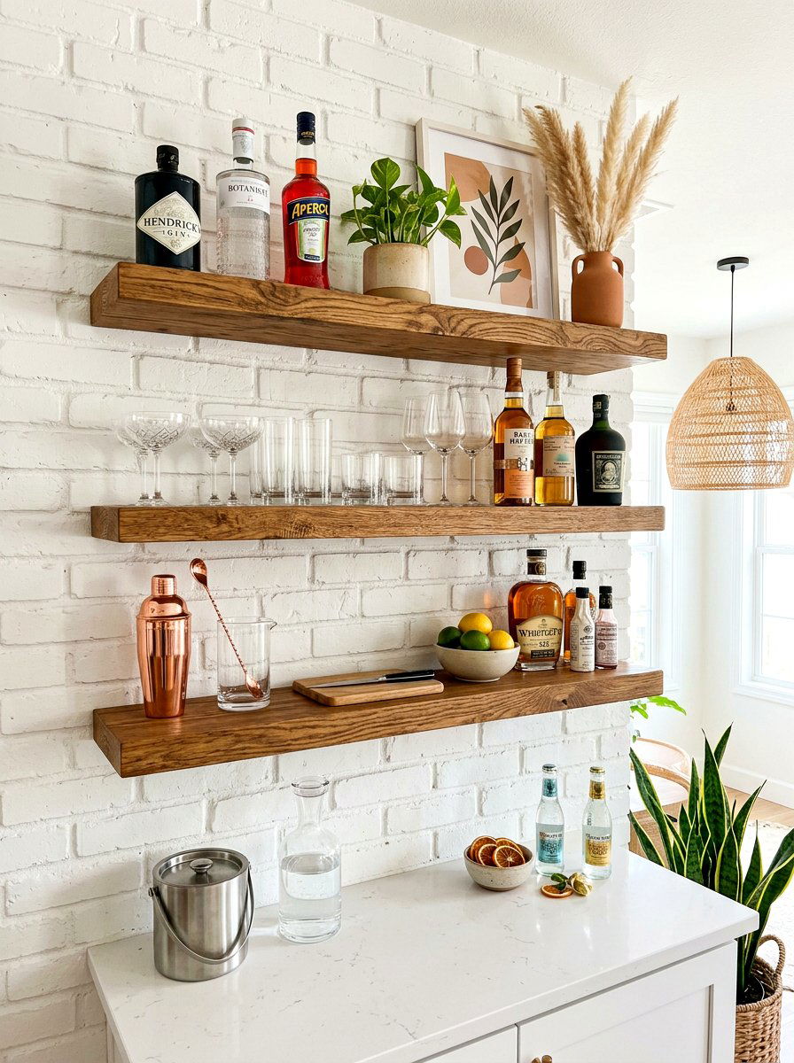 Floating shelf drink station - 30 beverage pantry ideas