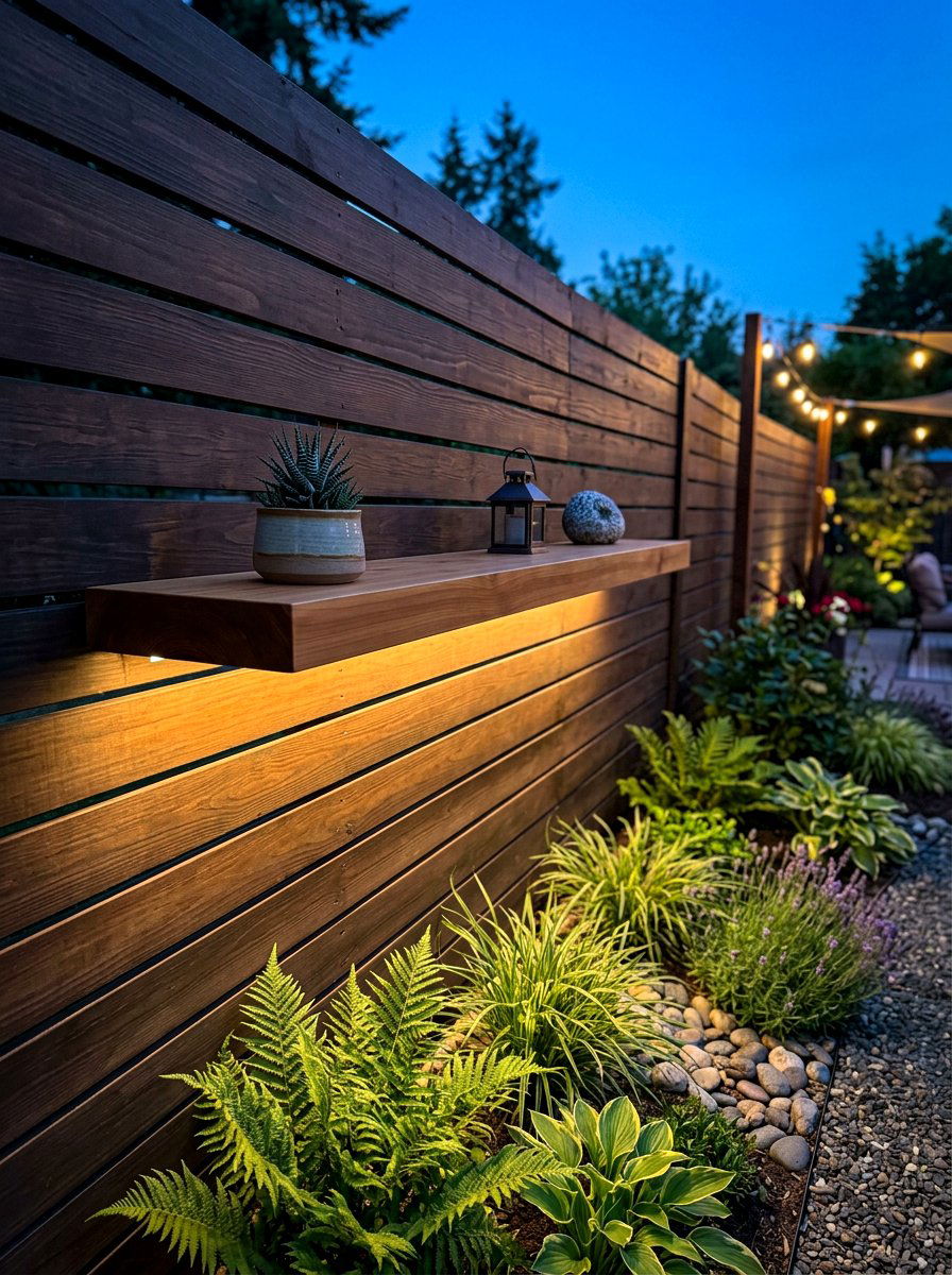 Floating shelf fence lighting - 30 fence lighting ideas