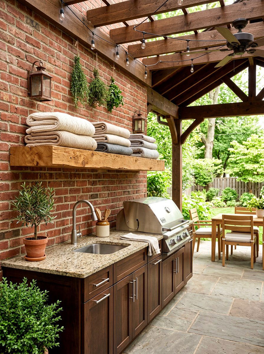 Floating shelf for deck - 30 outdoor blanket storage ideas