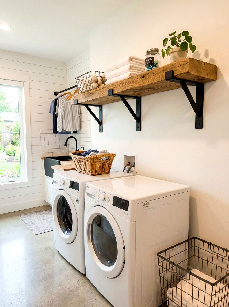 Floating shelf for laundry folding - 30 laundry room folding station ideas
