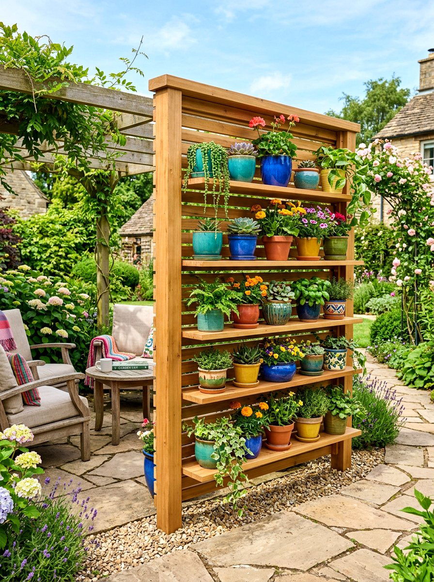 Floating shelf garden screen - 30 privacy planter screen ideas