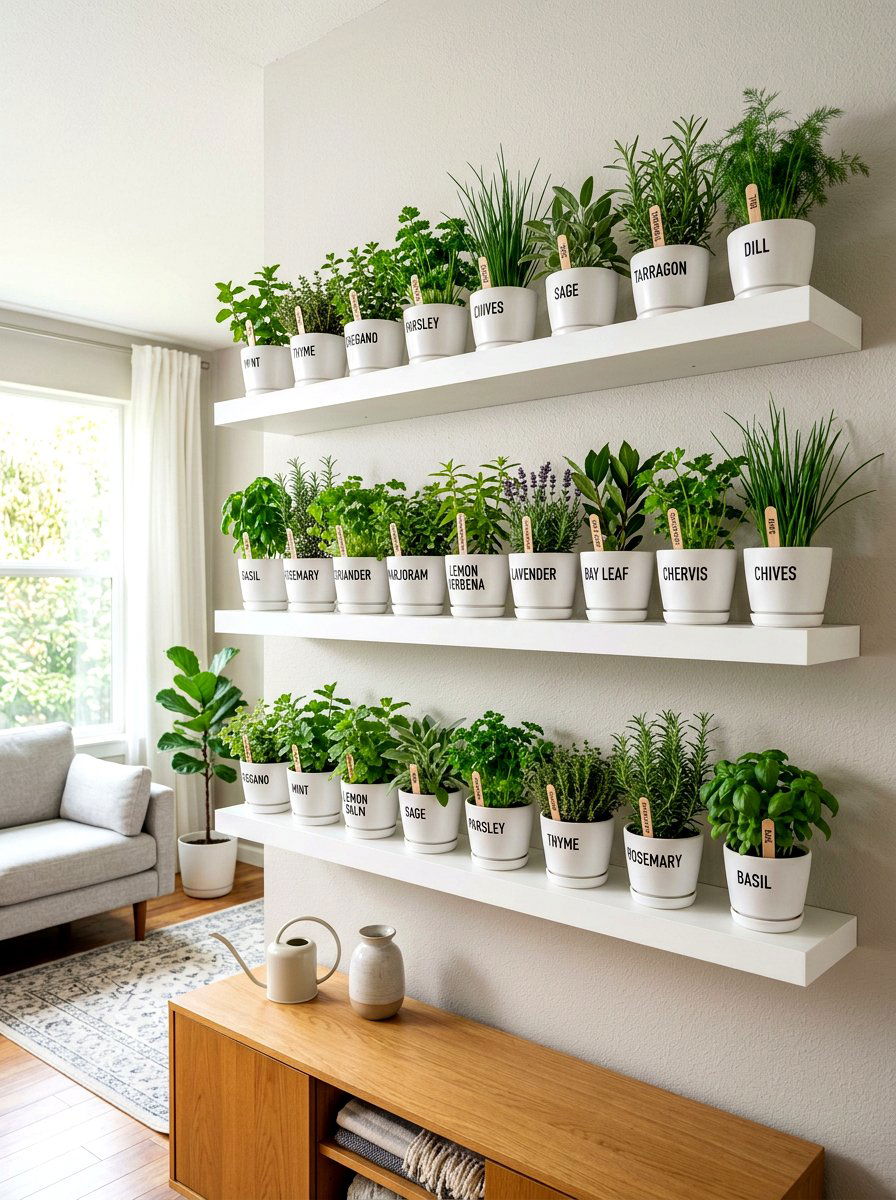 Floating shelf herb garden - 30 apartment herb garden ideas