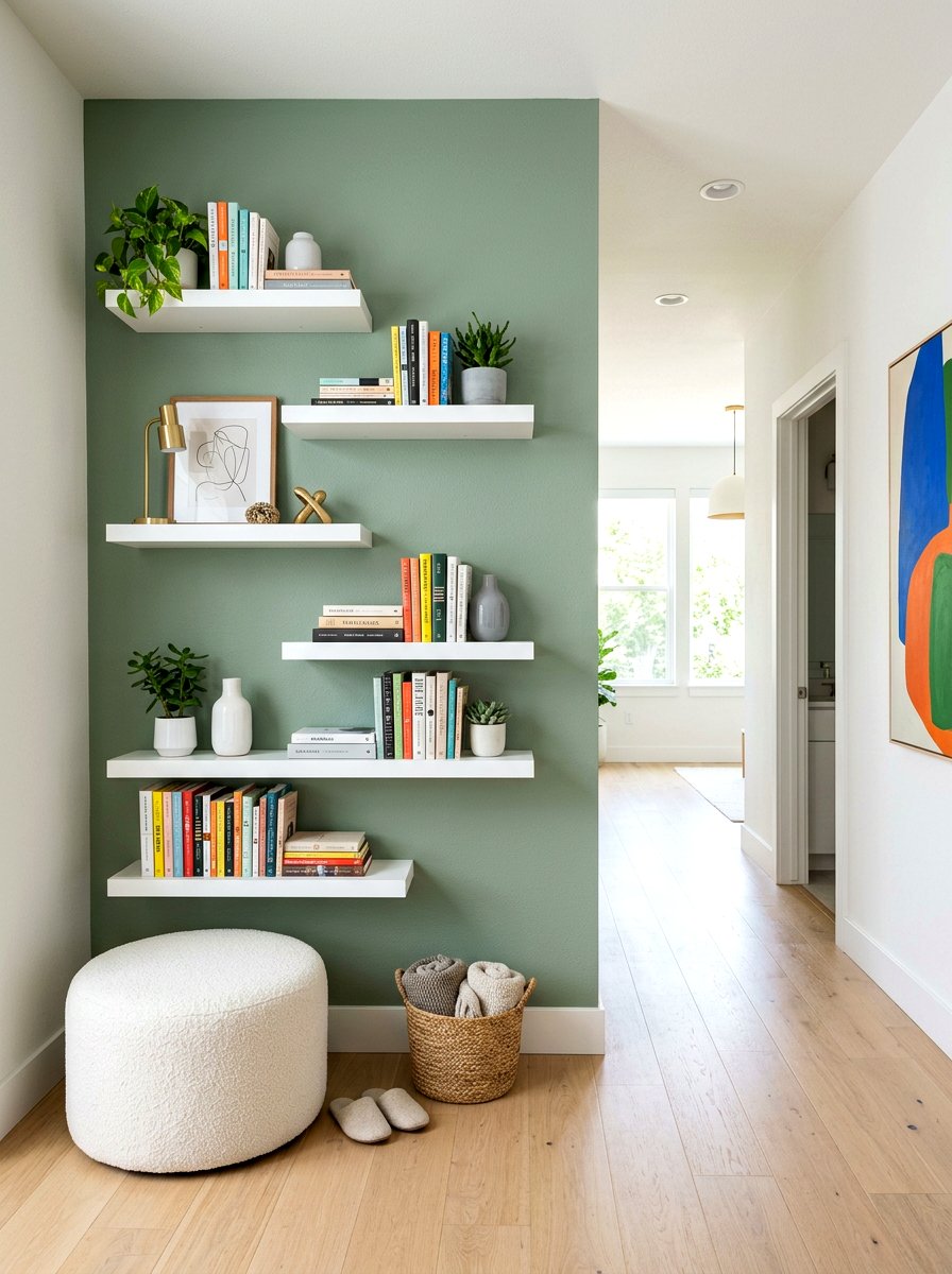 Floating shelf library - 30 hallway reading nook ideas