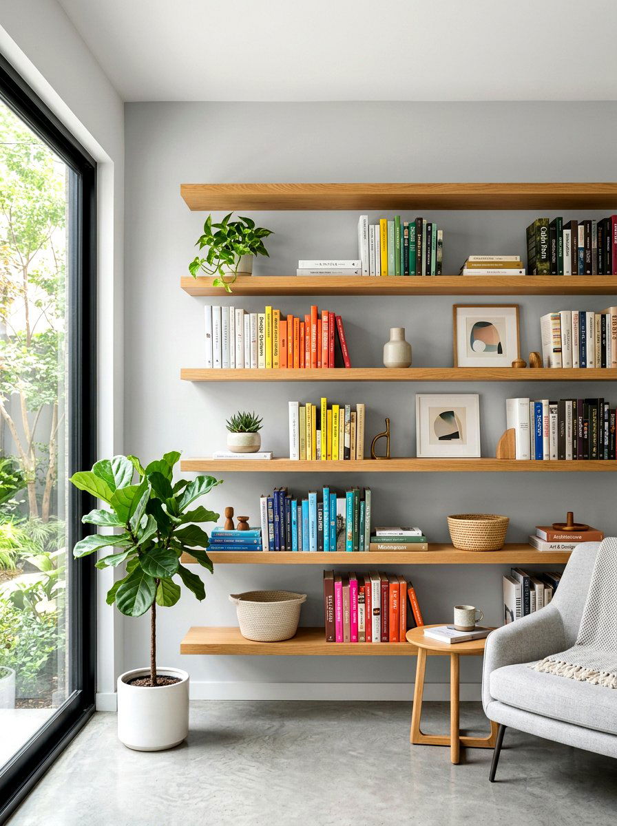 Floating shelf library - 30 library wall ideas