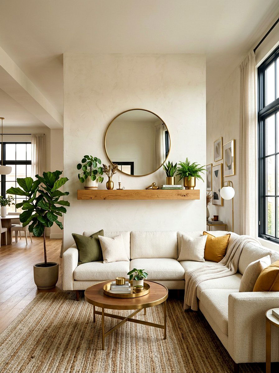 Floating shelf mirror living room - 30 mirror alcove ideas