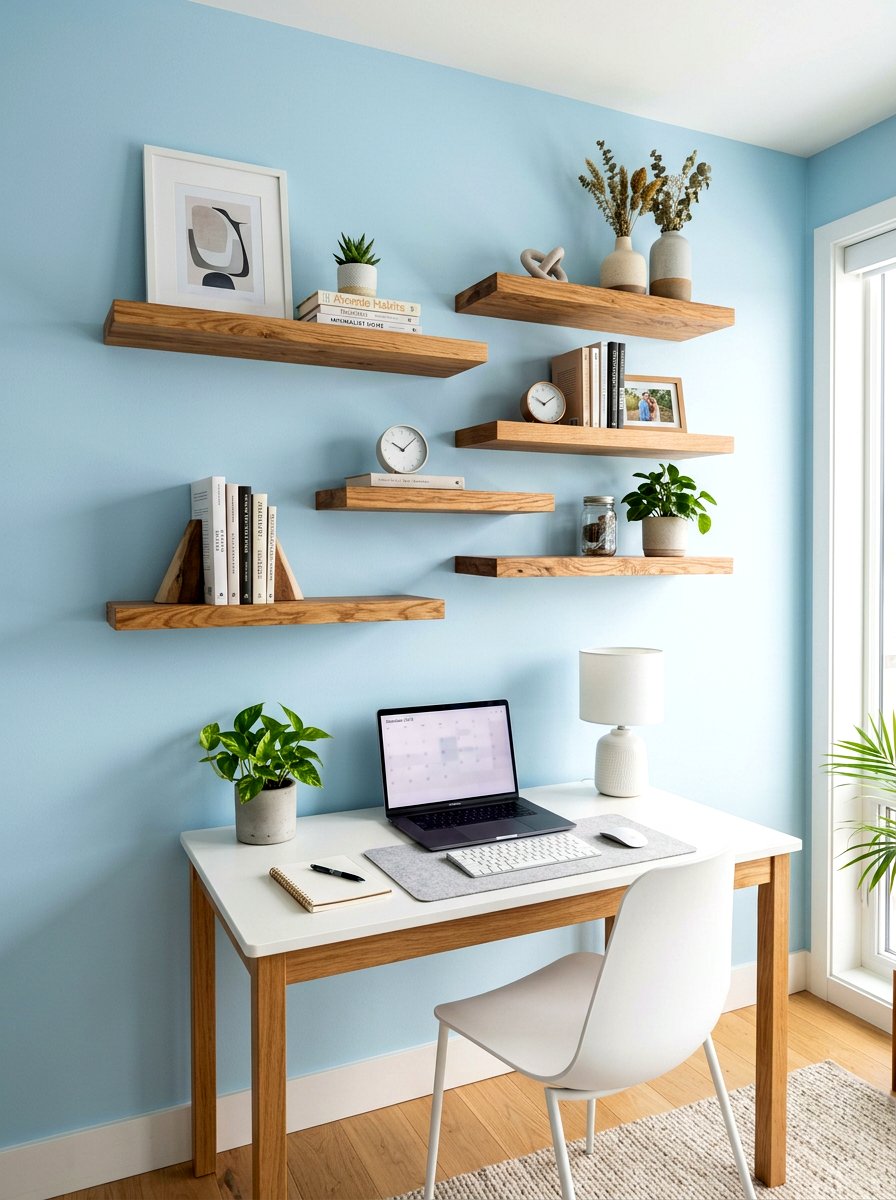 Floating shelf office wall - 30 book lover office ideas