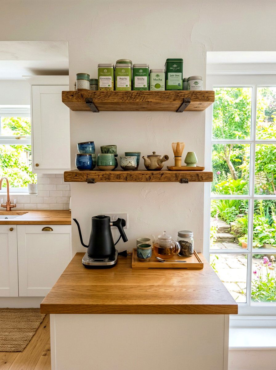 Floating shelf tea corner - 30 matcha station ideas