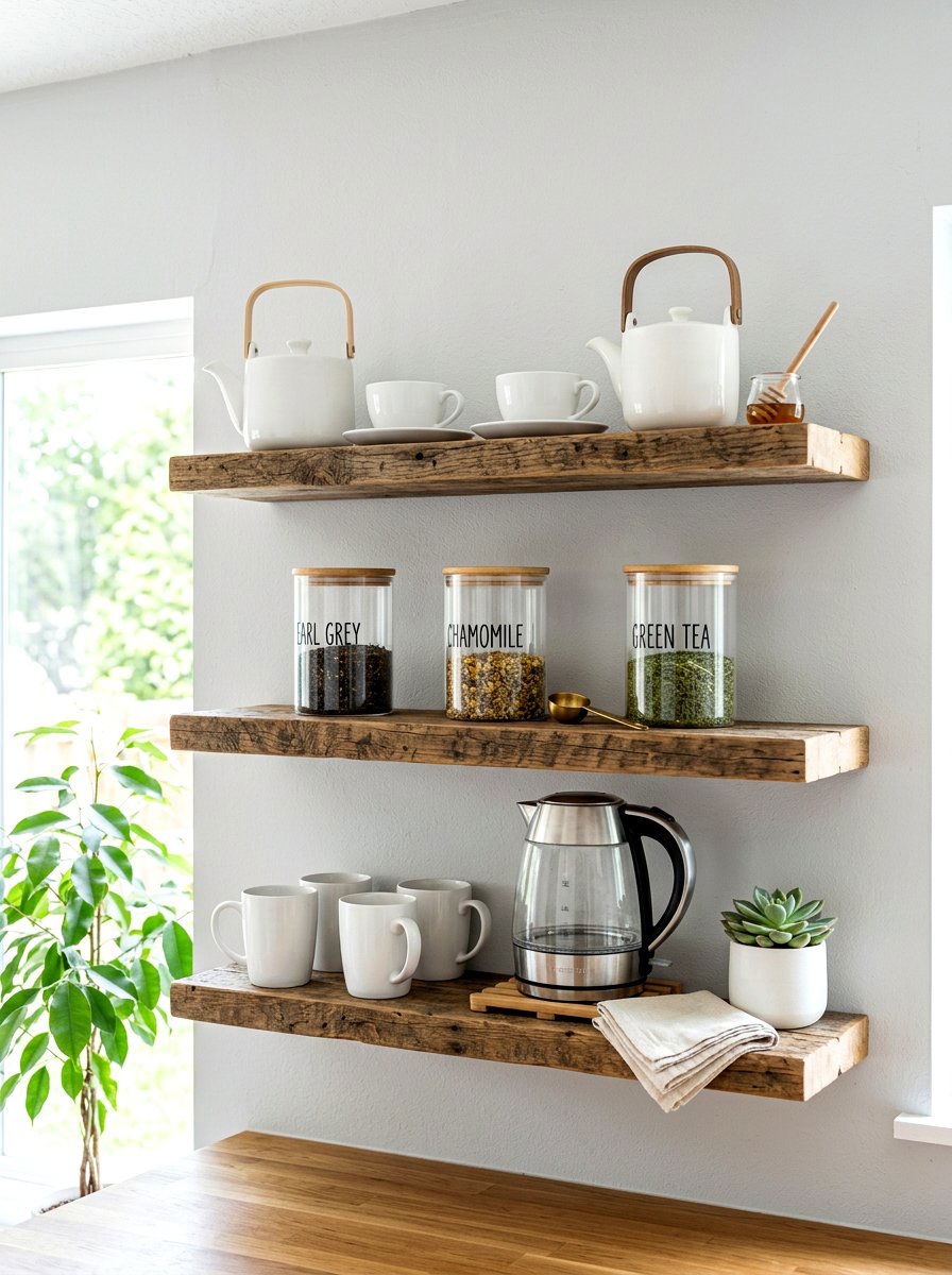 Floating shelf tea station - 30 tea corner ideas