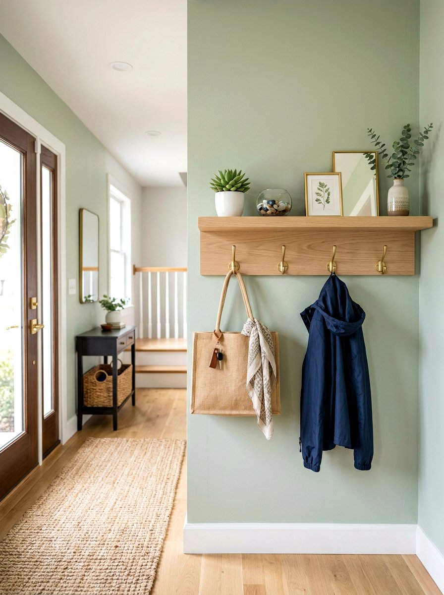 Floating shelf with hooks - 30 key holder wall ideas