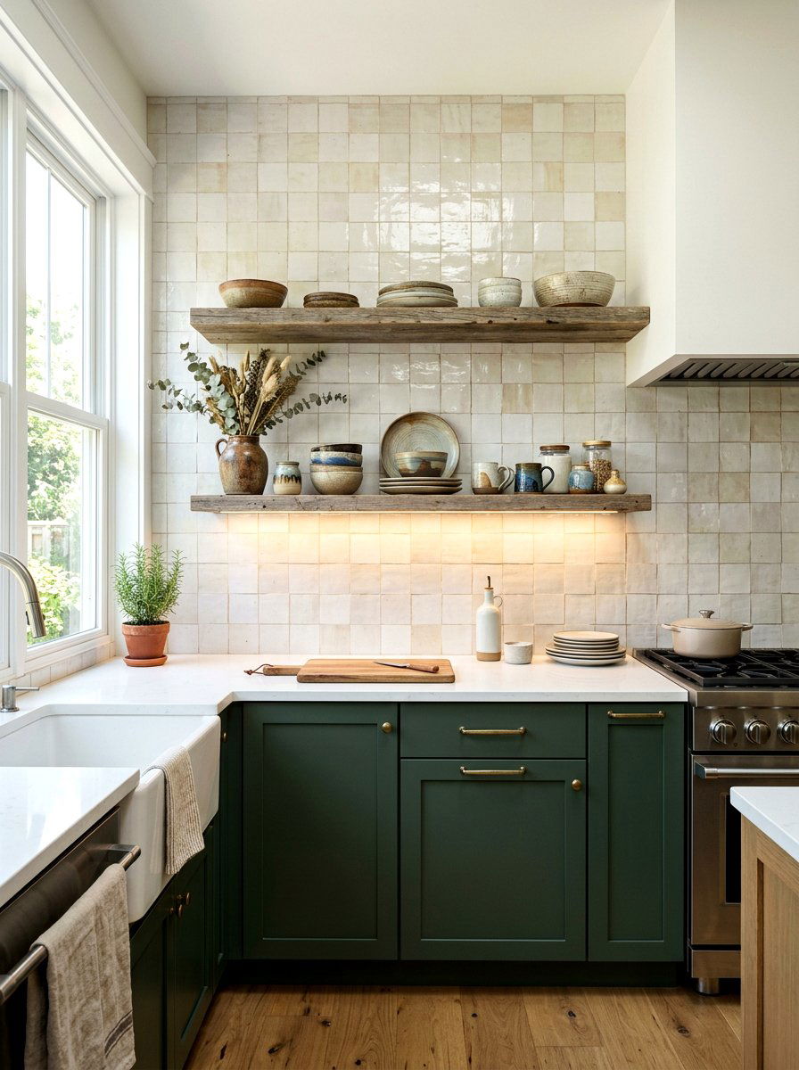Floating shelf zellige backsplash - 30 zellige tile backsplash ideas