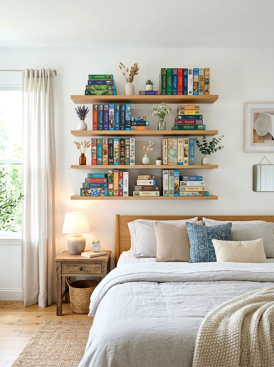 Floating shelves - 30 puzzle storage ideas