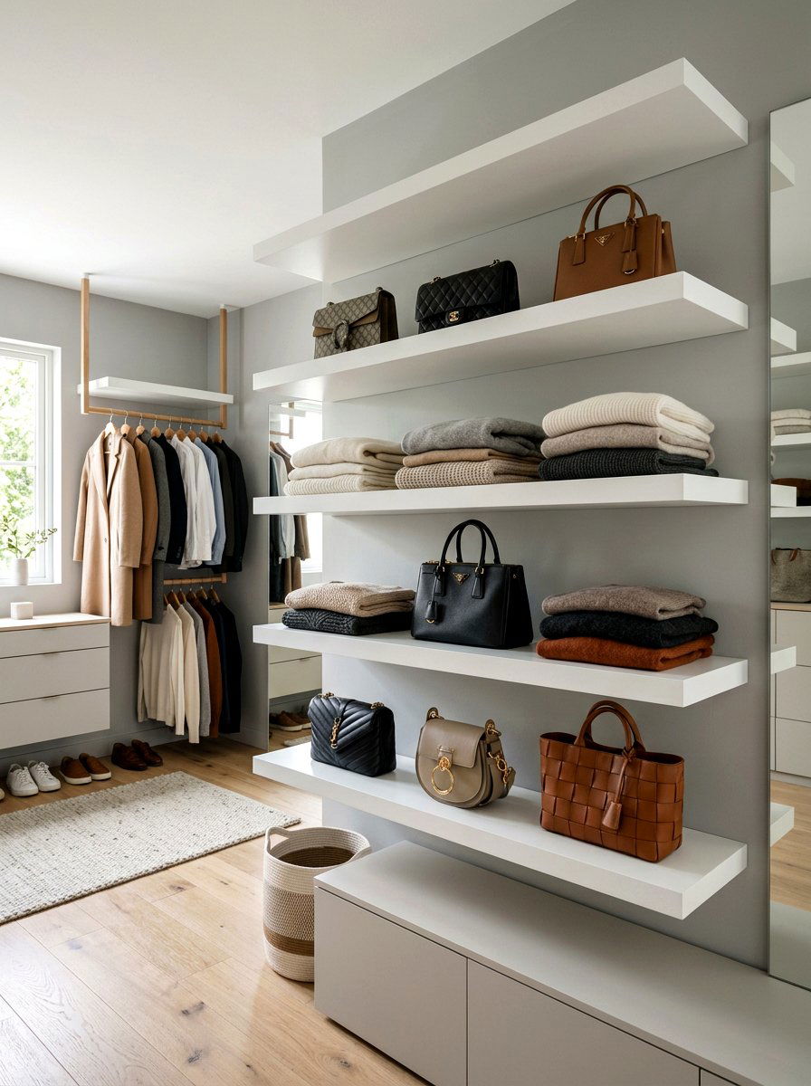 Floating shelves closet - 30 small walk in closet ideas