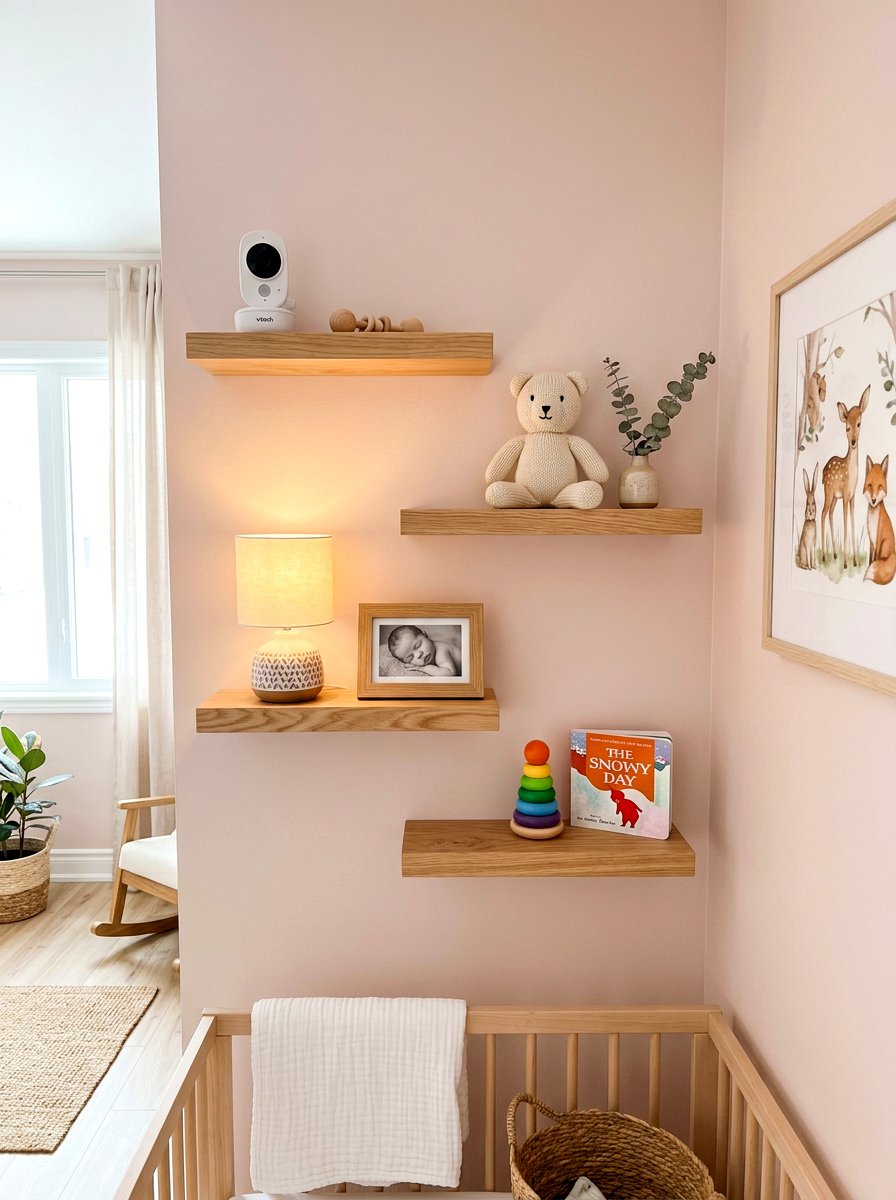 Floating shelves for baby room - 30 nursery corner ideas