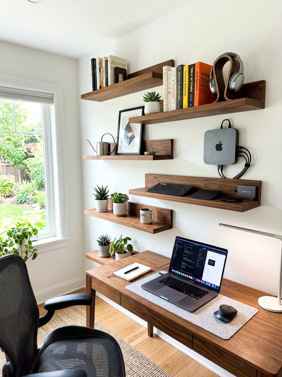 Floating shelves for home office - 30 office bookshelf styling ideas