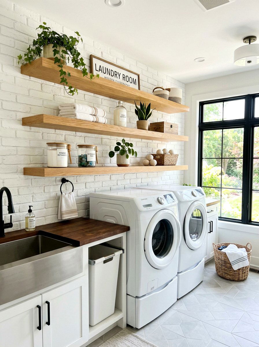 Floating shelves for laundry room - 30 cleaning supply storage ideas