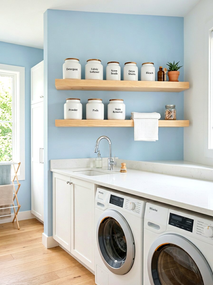 Floating shelves laundry room - 30 modern laundry room ideas