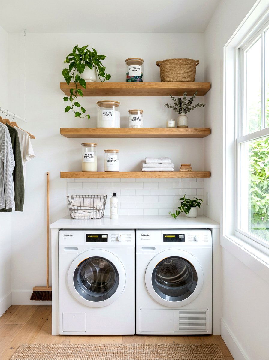 Floating shelves laundry room - 30 small laundry room ideas