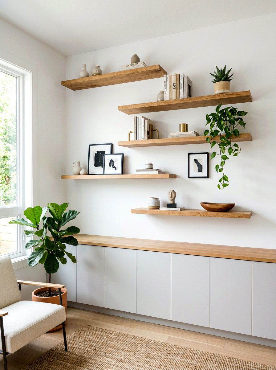 Floating shelves layout - 30 condo kitchen ideas
