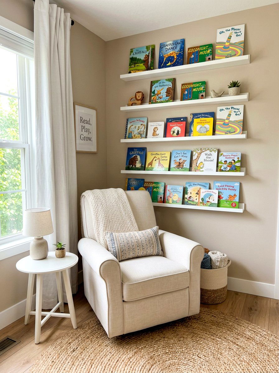 Floating shelves nursery reading corner - 30 nursery reading corner ideas