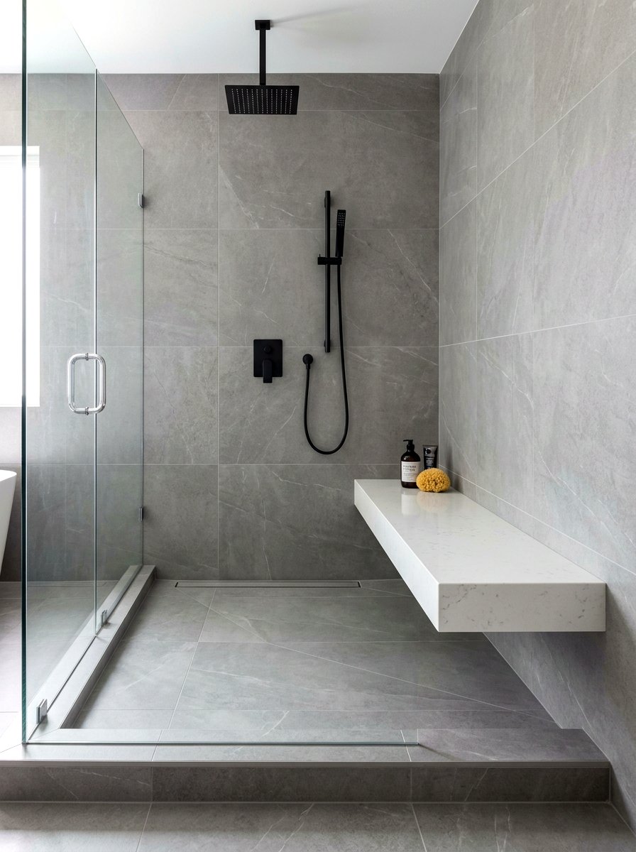 Floating shower bench - 30 walk in shower ideas