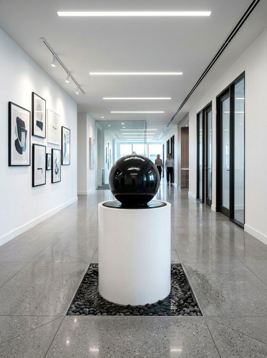 Floating sphere water fountain - 30 indoor fountain decor ideas