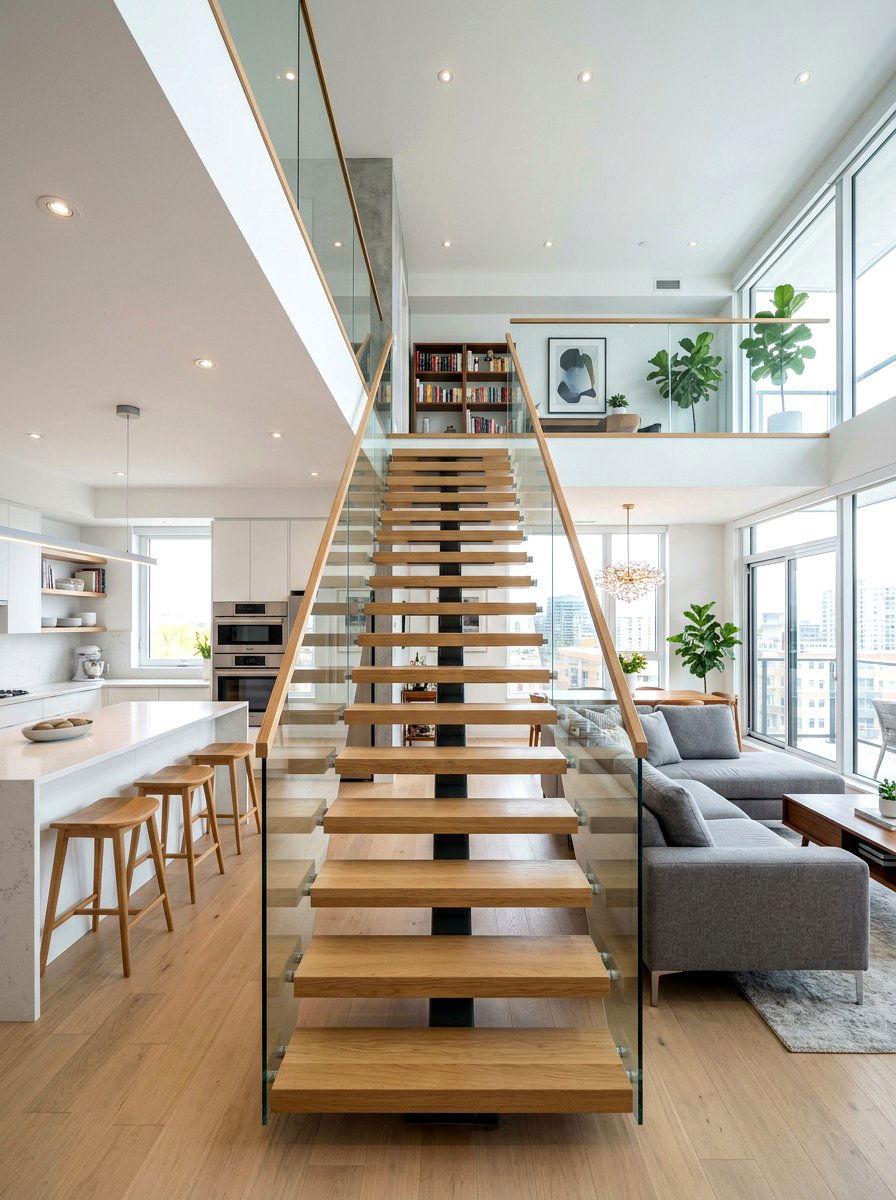 Floating staircase dividers - 30 broken floor plan apartment ideas