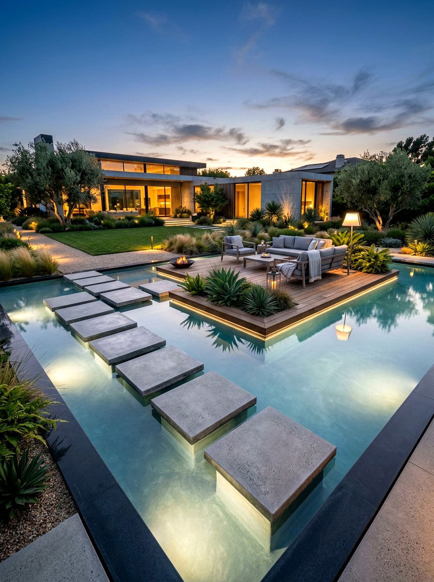 Floating step pool - 30 modern pool ideas