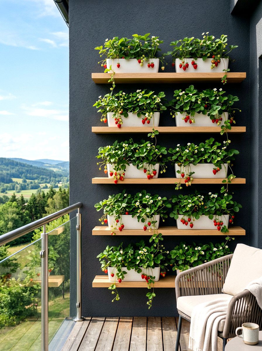 Floating strawberry shelf - 30 strawberry planter ideas