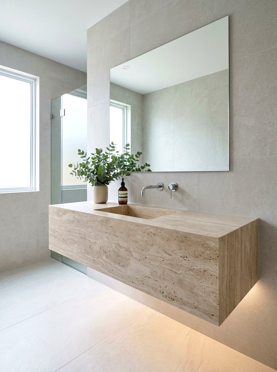 Floating travertine vanity - 30 travertine vanity bathroom ideas