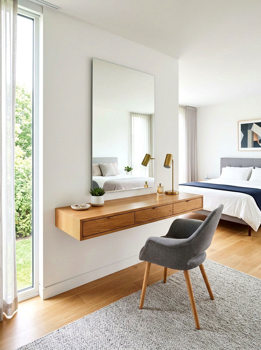 Floating vanity desk - 30 bedroom vanity corner ideas