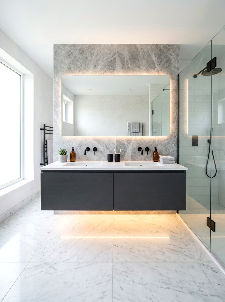 Floating vanity led strip - 30 toe kick bathroom lighting ideas