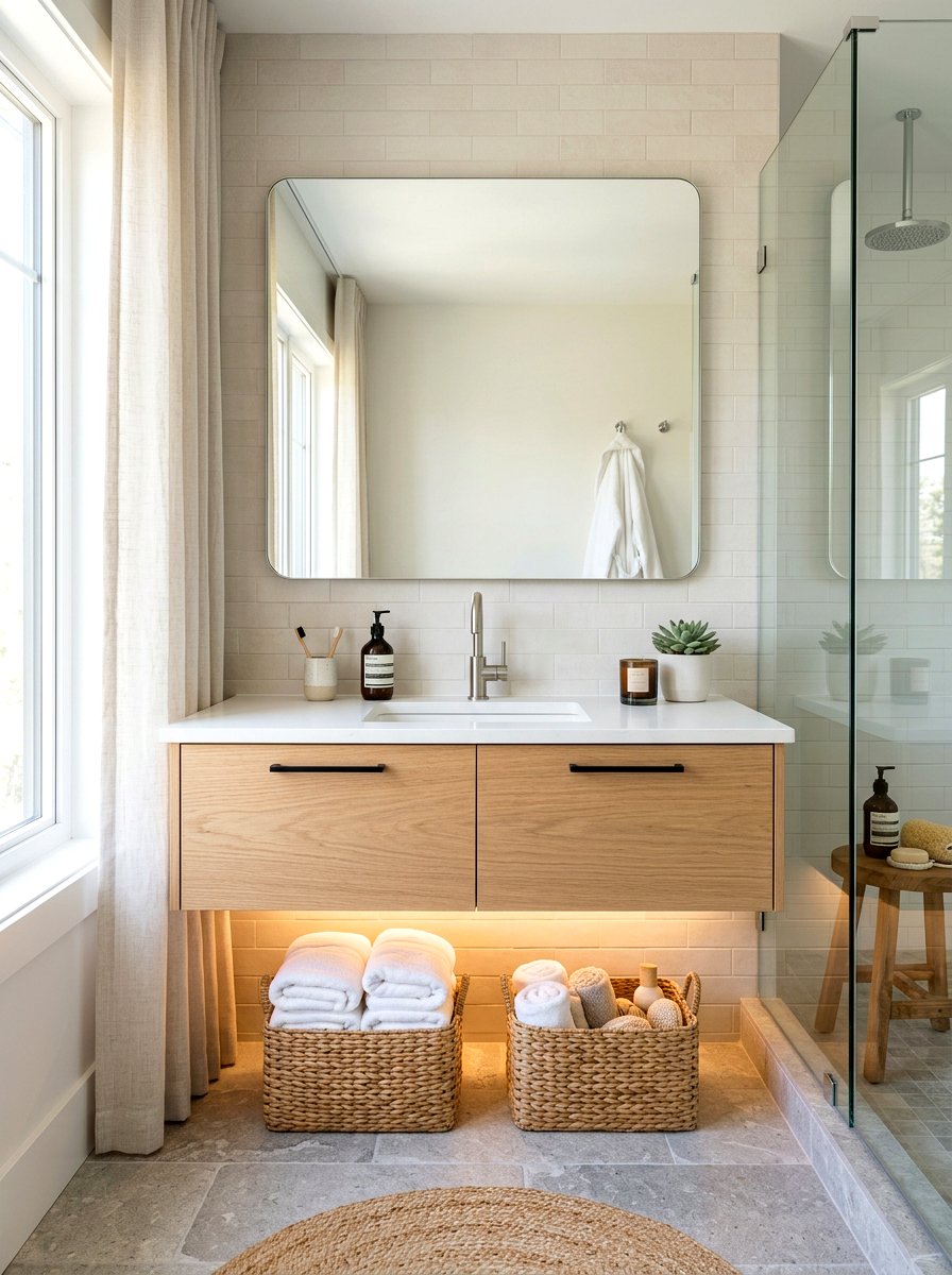 Floating vanity spa bathroom - 30 spa shower bathroom ideas