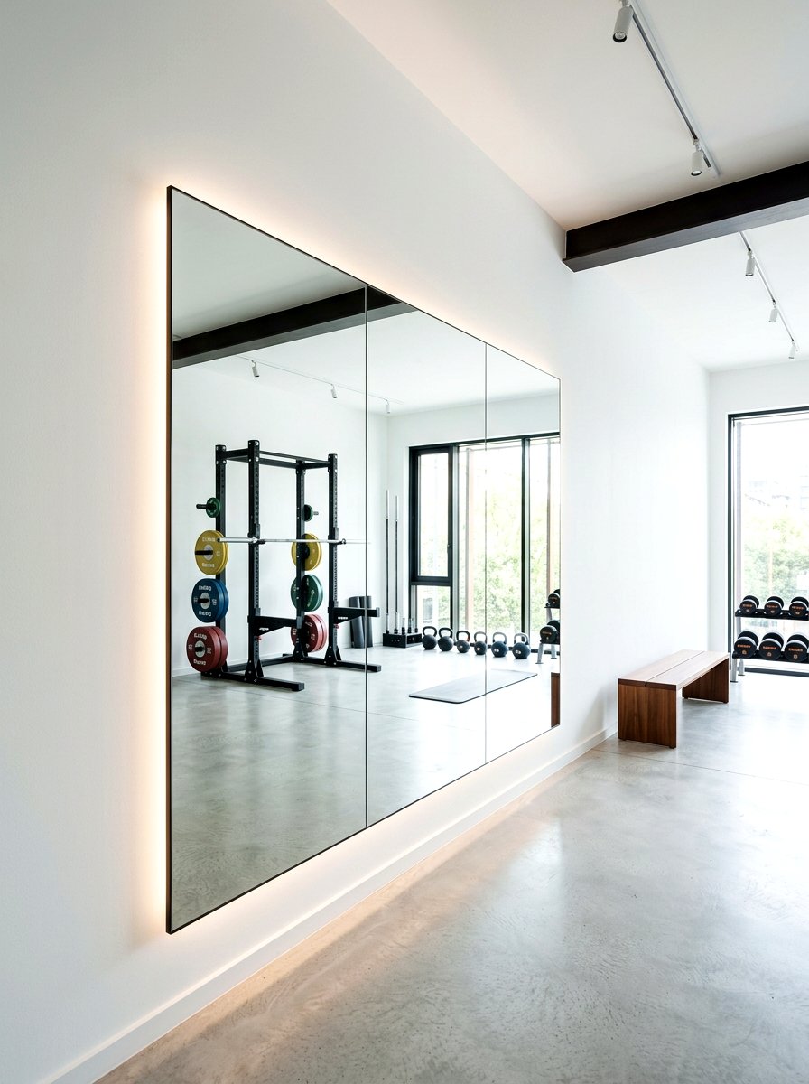 Floating wall mirror - 30 workout room mirror ideas