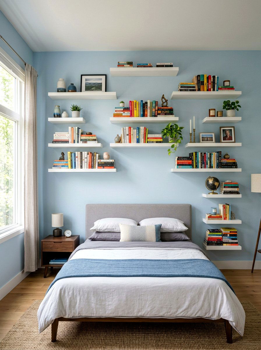 Floating wall shelves - 30 teen hangout room ideas