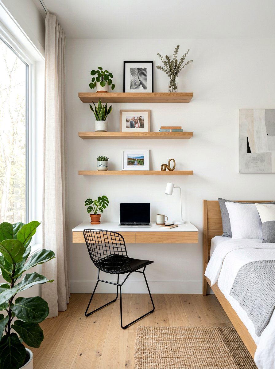 Floating wall shelves - 30 calm sensory bedroom decor ideas