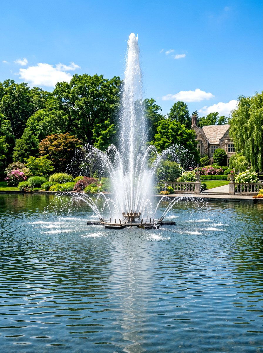 Floating water fountain - 30 pond landscaping ideas