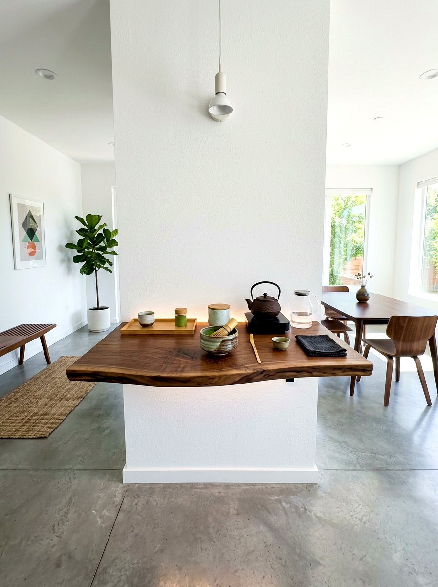 Floating wood bar counter - 30 matcha station ideas