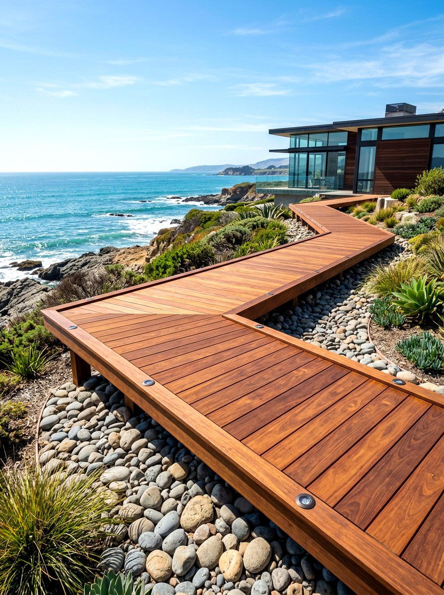 Floating wood deck walkway - 30 breezeway garden ideas