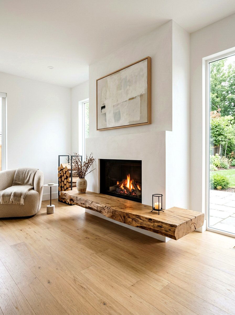 Floating wood hearth - 30 hearth seating ideas