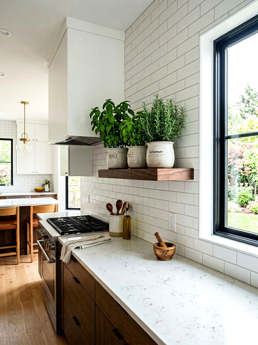 Floating wood herb shelf - 30 kitchen herb shelf ideas